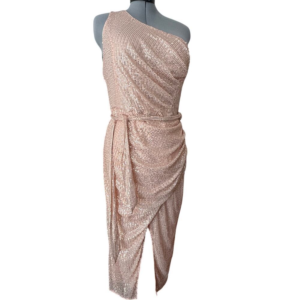 NWT Grace Karin Women’s Rose Gold Sequin One Shoulder Prom Dress Size XL